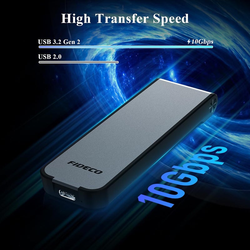 FIDECO M.2 NVMe SSD Enclosure, M.2 NVMe to USB Adapter, USB 3.2 Gen 2 (10Gbps) SSD Reader for M & M+B Key, Sandwich Style Design, Tool-Free Installation, Support UASP and Trim (Grey) - Image 4